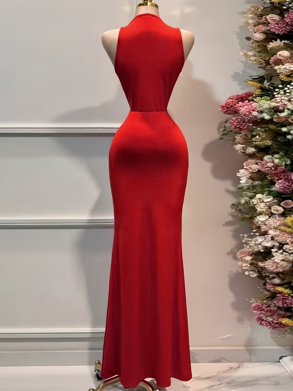 Women's Elegant Solid Color Satin Deep V-Neck Dress with Twist Knot Waist & Pleated - Cinching Wedding Bridesmaid Dress Suitable for Parties, Banquets, Prom, Special Occasions - Machine Washable Formal Attire - Burgundy