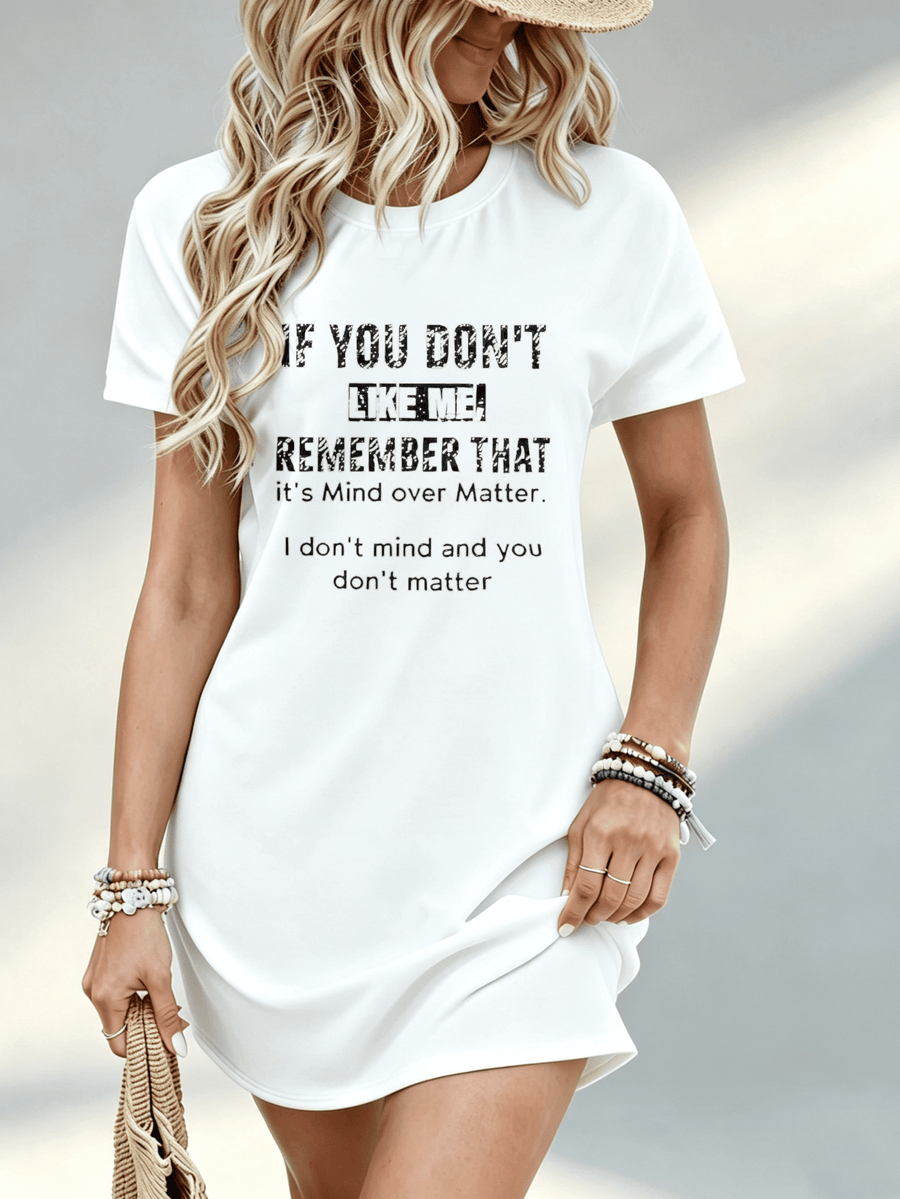 [Printed Design - Not Textured] Casual Women Dress Funny Quote Print Summer Beach Holiday Gift for Friend 100% Polyester - White
