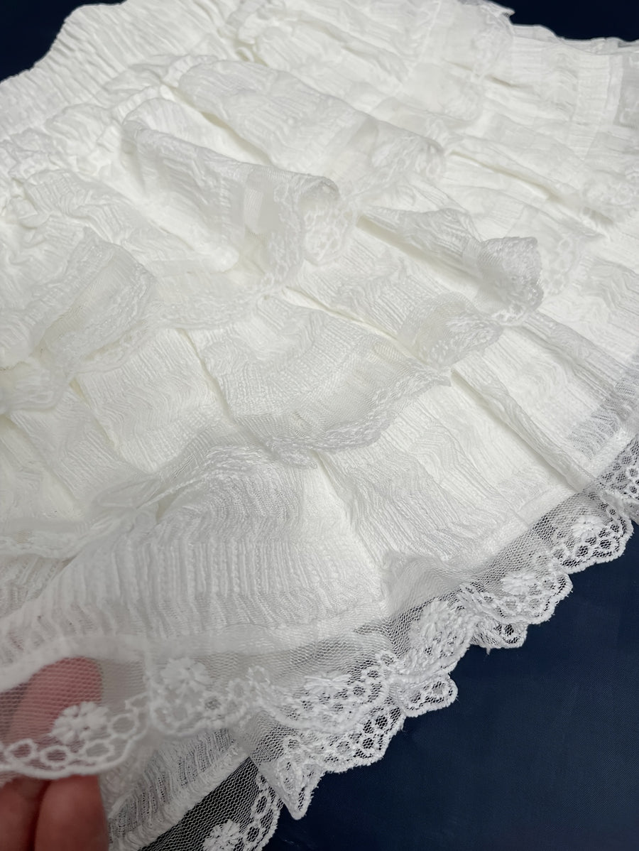 Elastic Waist with Lining Lace Stitching Lace Cake Skirt Women'S Summer High Waist Anti-Exposure A-Line Spicy Fluffy Short Skirt - White
