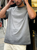 American-style Short-sleeve Men's Top, Featuring Gradient Fading and Distressed Effects, with a Fashionable Hem and Sleeve Patchwork Technique, Offering a Versatile Casual Streetwear Style - Dark Gray