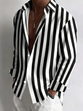 Men's Striped Long-sleeve Shirt with Lapel Collar, a Versatile Top for a Casual, Laid-back Vacation Style - Mixed colors