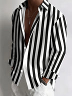 Men's Striped Long-sleeve Shirt with Lapel Collar, a Versatile Top for a Casual, Laid-back Vacation Style - Mixed colors