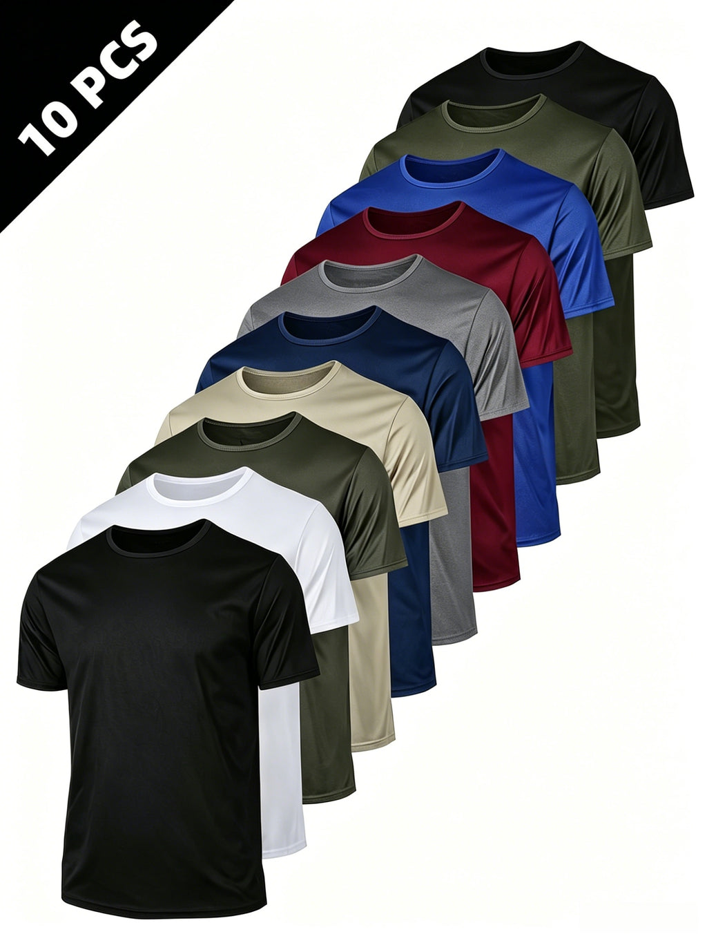10pcs pc, 2026 New Summer Men'S Breathable Moisture-Wicking Quick-Dry Sailor Collar Short Sleeve T-Shirt, Solid Color Regular Sports Top, Best Gift for Father'S Day - 10 Color Combination 1