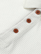 Middle-Aged Men'S Polo Collar Summer 3pcs Set Short-Sleeve Polo Shirts, Cross-Ado Pattern, Caramel Brown 3-Button Placket, Tricolor Waffle Fabric, Commuter Outdoor Breathable Men'S Clothing - White