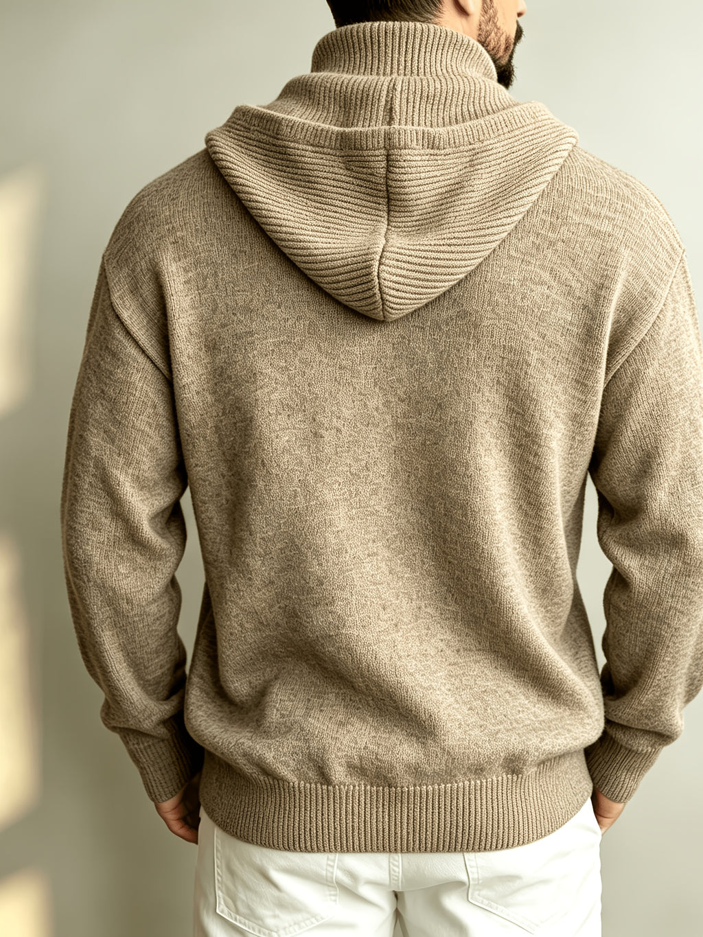 Autumn/Winter Men's 2-in-1 Look Hooded Knit Sweater, Half-Zip High Neck Design with Overlay Button Placket, Fine, Soft, and Skin-Friendly Fabric, Regular Fit for Slimming and Concealing. A Versatile Top for Casual and Daily Commutes, a Warm - Clip Flower Coffee