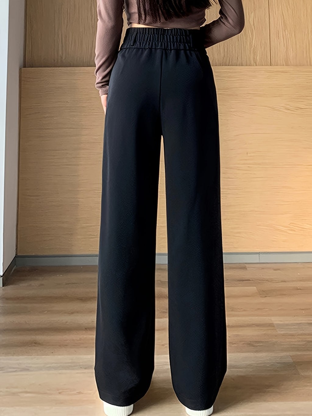 Ice Fiber Fabric Cool Touch Ultra-Thin Summer Women's Long Pants, 2026 Spring/Summer New Style Slim Fit Suit Pants, Trendy Women's Pants, Wide-Leg Loose Fit, Widened Cut, Loose Size, Suitable for Women's Summer Wide-Leg Pants, Draped Straight-Leg - Black