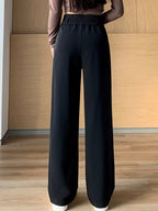 Ice Fiber Fabric Cool Touch Ultra-Thin Summer Women's Long Pants, 2026 Spring/Summer New Style Slim Fit Suit Pants, Trendy Women's Pants, Wide-Leg Loose Fit, Widened Cut, Loose Size, Suitable for Women's Summer Wide-Leg Pants, Draped Straight-Leg - Black