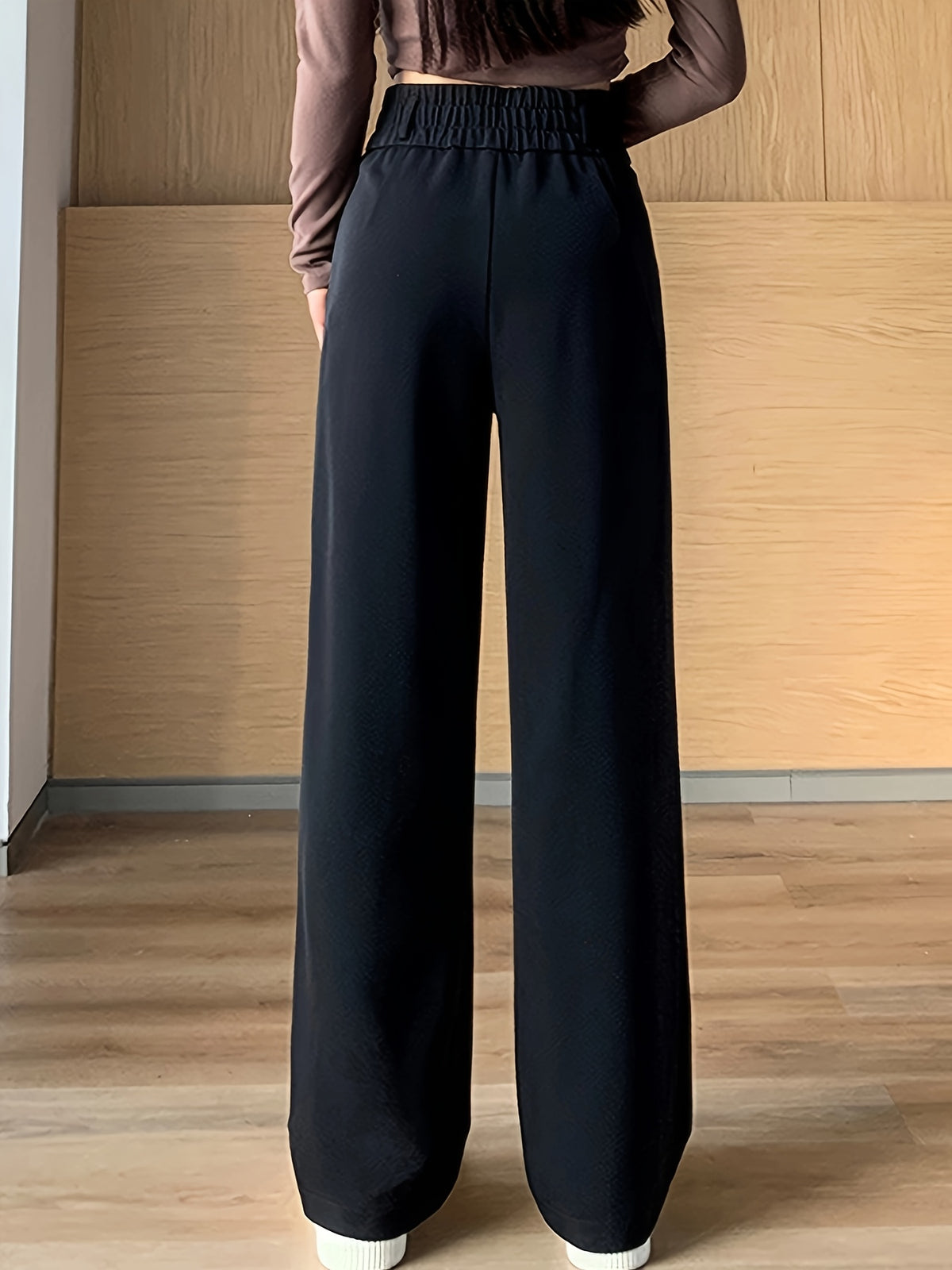 Ice Fiber Fabric Cool Touch Ultra-Thin Summer Women's Long Pants, 2026 Spring/Summer New Style Slim Fit Suit Pants, Trendy Women's Pants, Wide-Leg Loose Fit, Widened Cut, Loose Size, Suitable for Women's Summer Wide-Leg Pants, Draped Straight-Leg - Black
