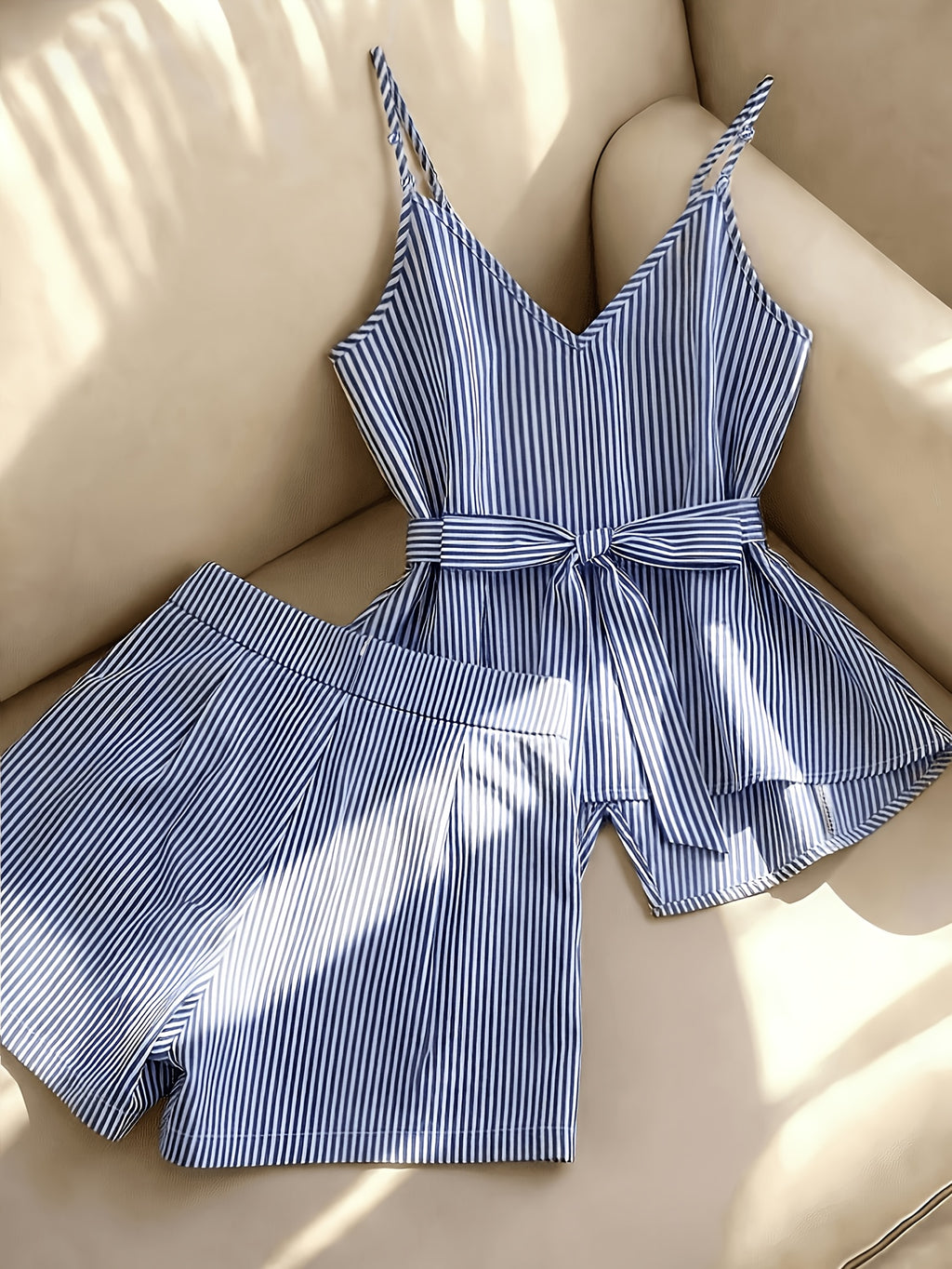 Striped Strapless Shorts Two-Piece Set - Blue