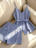 Striped Strapless Shorts Two-Piece Set - Blue