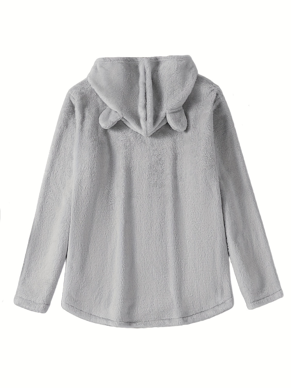 Winter Warm Plush Cartoon Cat Printed Hooded Pullover Casual Sweatshirt - Grey