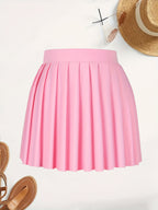 Solid Color Versatile High-Waist Pleated Mini Skirt - Flattering And Stylish for Women - Pink