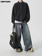 Men'S Heavyweight Thick Striped Zip Neck Stand Collar Knit Cardigan, Warm Casual Layering Top for Fall And Winter - Black