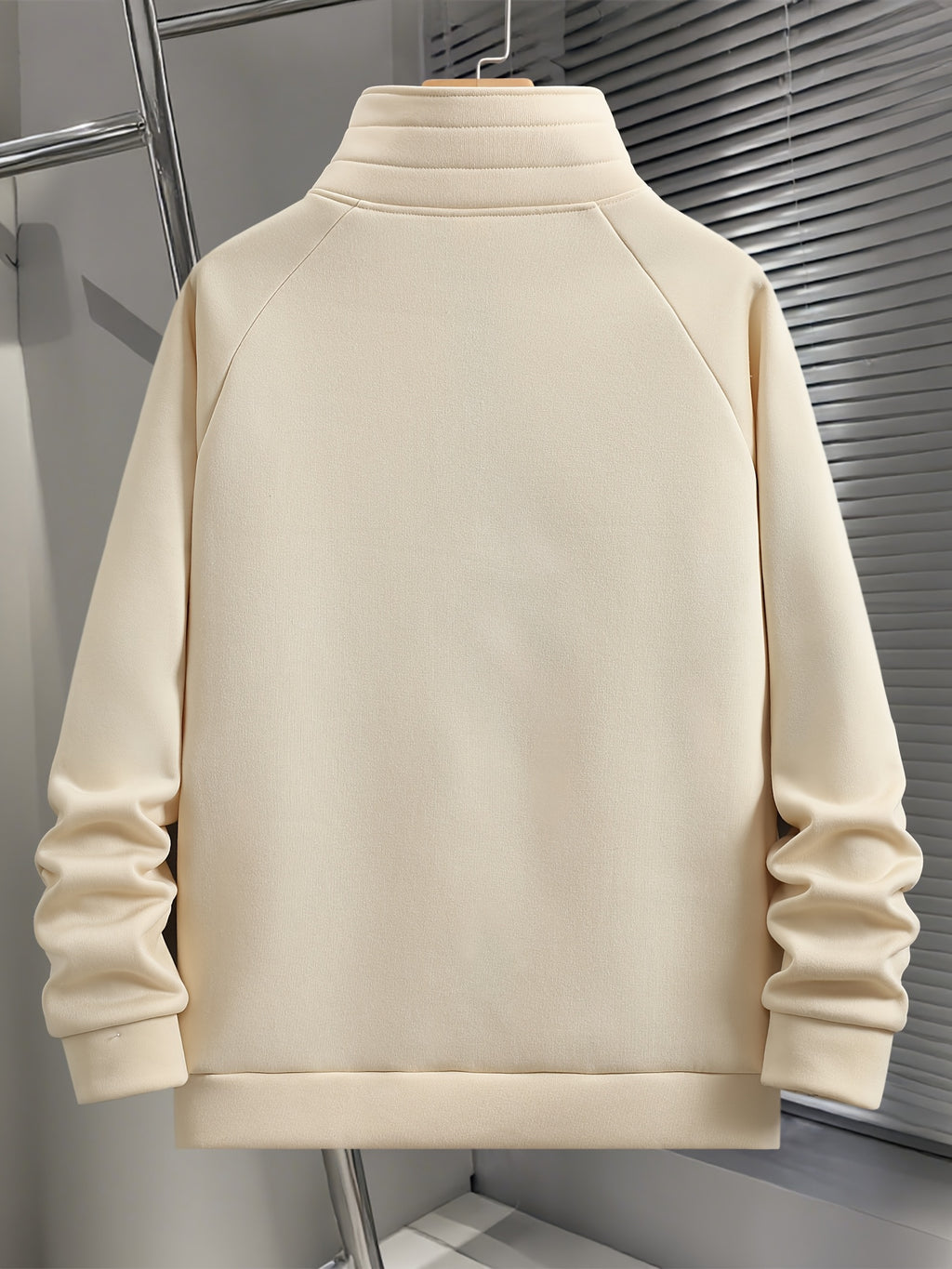 Men's Fashion Raglan Sleeve Sweatshirt with Half-Zip Open Neckline, Autumn/Winter Casual Versatile Long-Sleeve Sweatshirt - Apricot