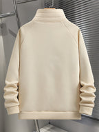 Men's Fashion Raglan Sleeve Sweatshirt with Half-Zip Open Neckline, Autumn/Winter Casual Versatile Long-Sleeve Sweatshirt - Apricot