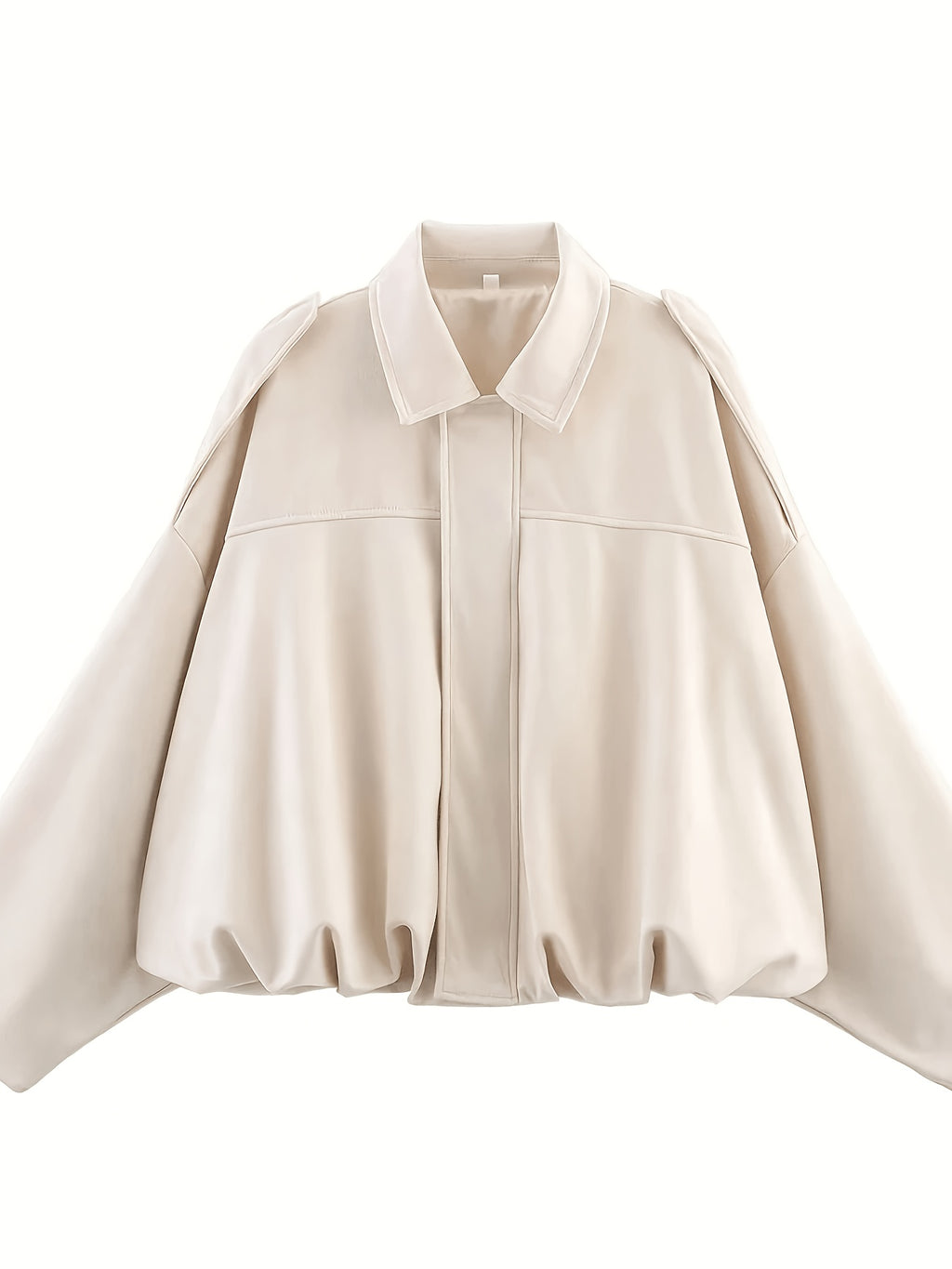 Women'S Casual Street Style Lapel Jacket, Retro Long Sleeve Zip Loose Coat - Apricot
