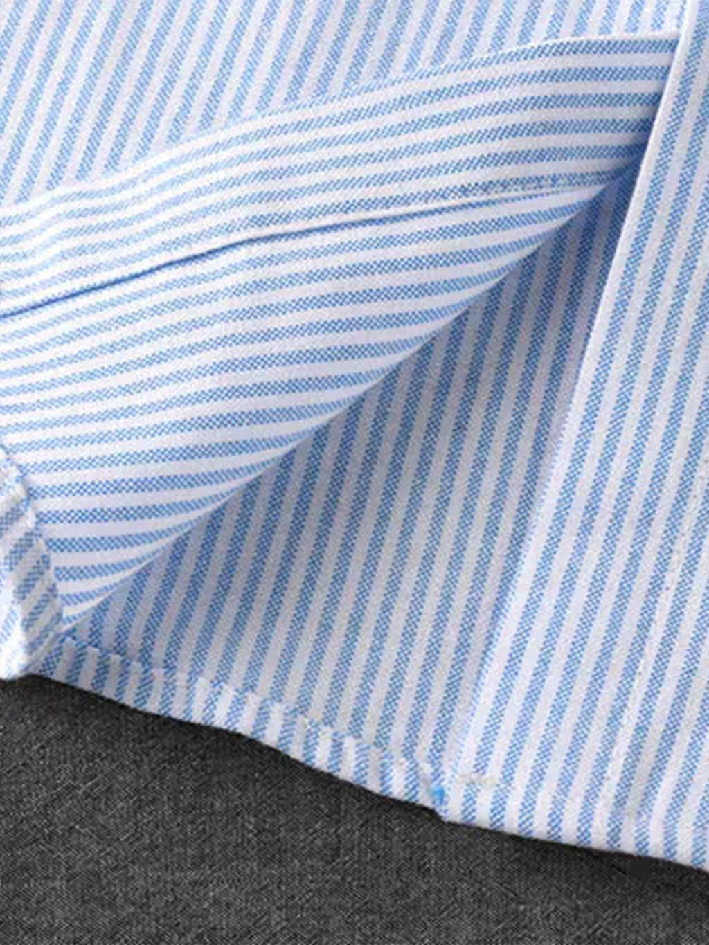 Early Spring/Autumn New Arrival: Artistic Vintage Fashion Embroidered Patch Print Long Sleeve Slim Stripe Casual Minimalist Men's Shirt - Sky Blue