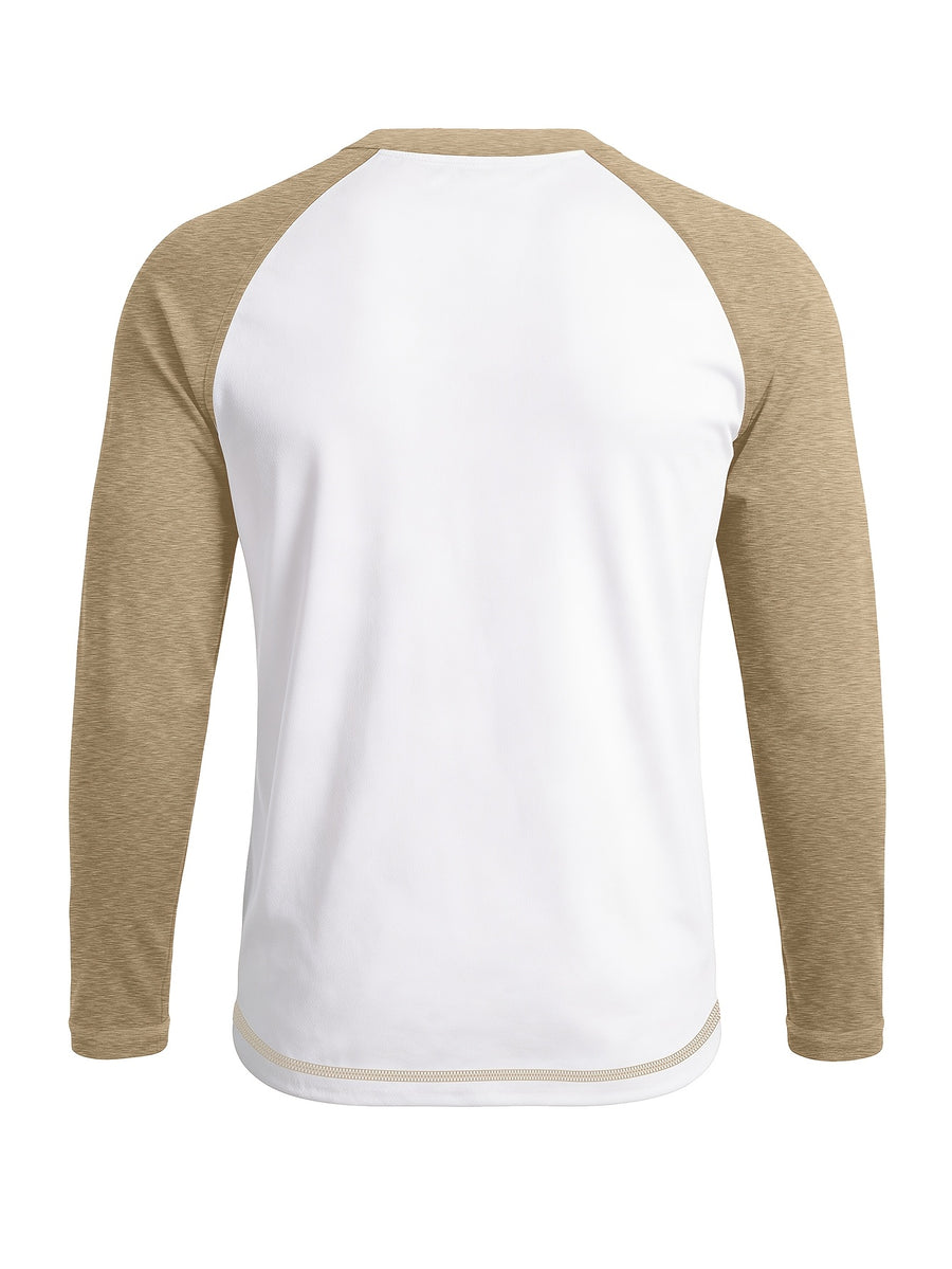 Cross-Border Men'S Long Sleeve Round Neck T-Shirt, Export European And American Men'S Clothing Color-Block Top Base Layer - White