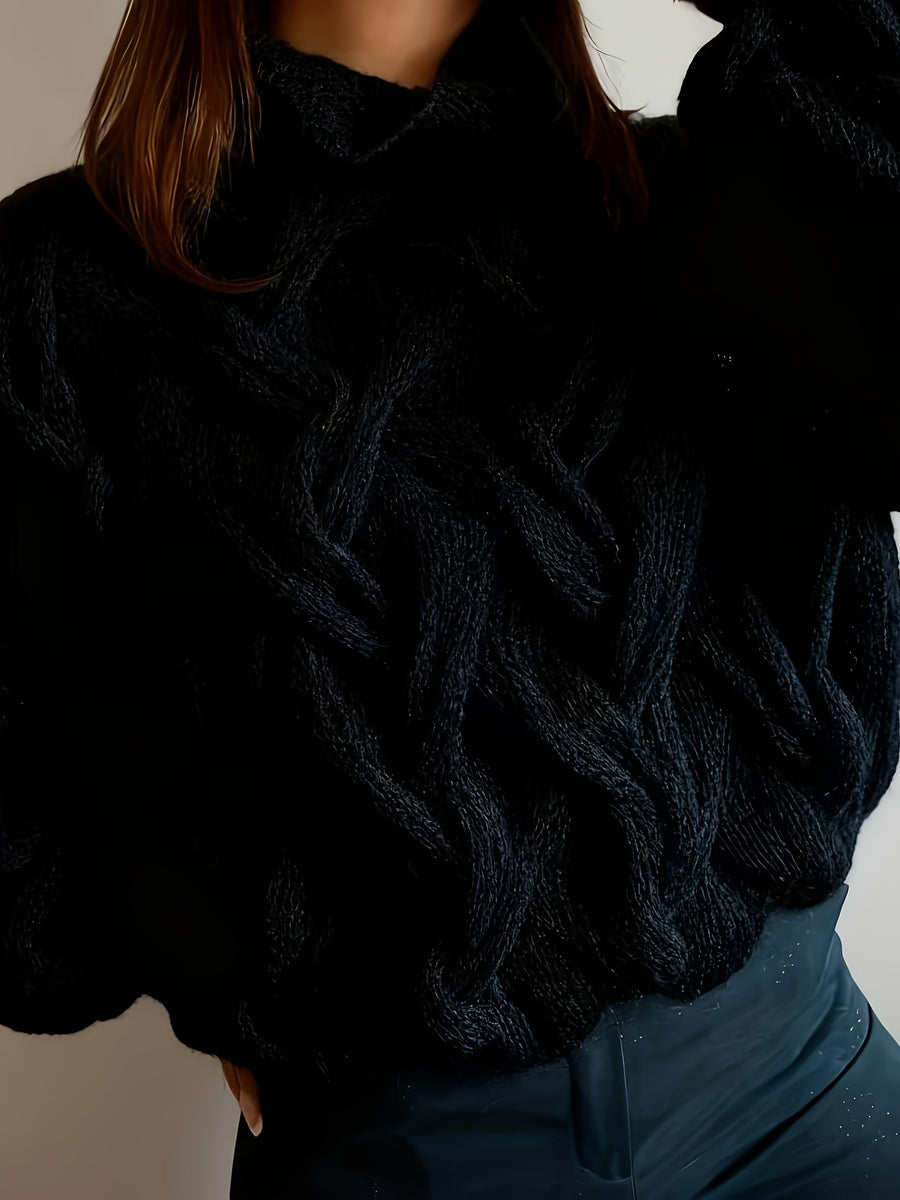 Valentine'S Day Festive Atmosphere Outfit for Women, Featuring a Lightweight, Sheer, Semi-Turtleneck Sweater with a Hollow Design, Perfect for a Relaxed, Soft, And Loose Style for Autumn And Winter - Black