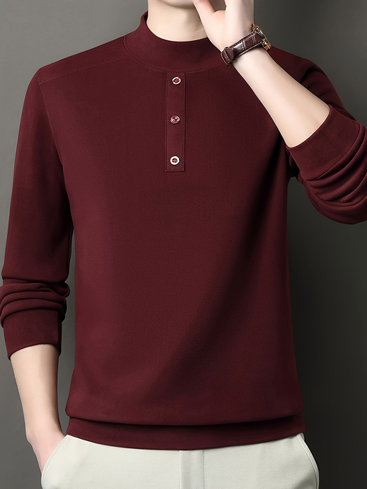 Men'S Warm Long Sleeve Top for Autumn And Winter, Warm Yet Comfortable, More Mature And Stable Look Than Regular Round Neck Shirts - SINBOS - Red