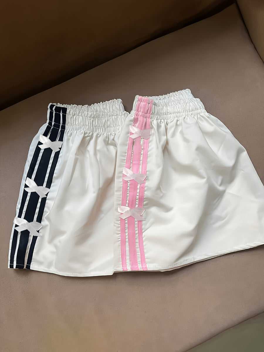 Women's Side Stripe Casual Shorts, 2pcs - White
