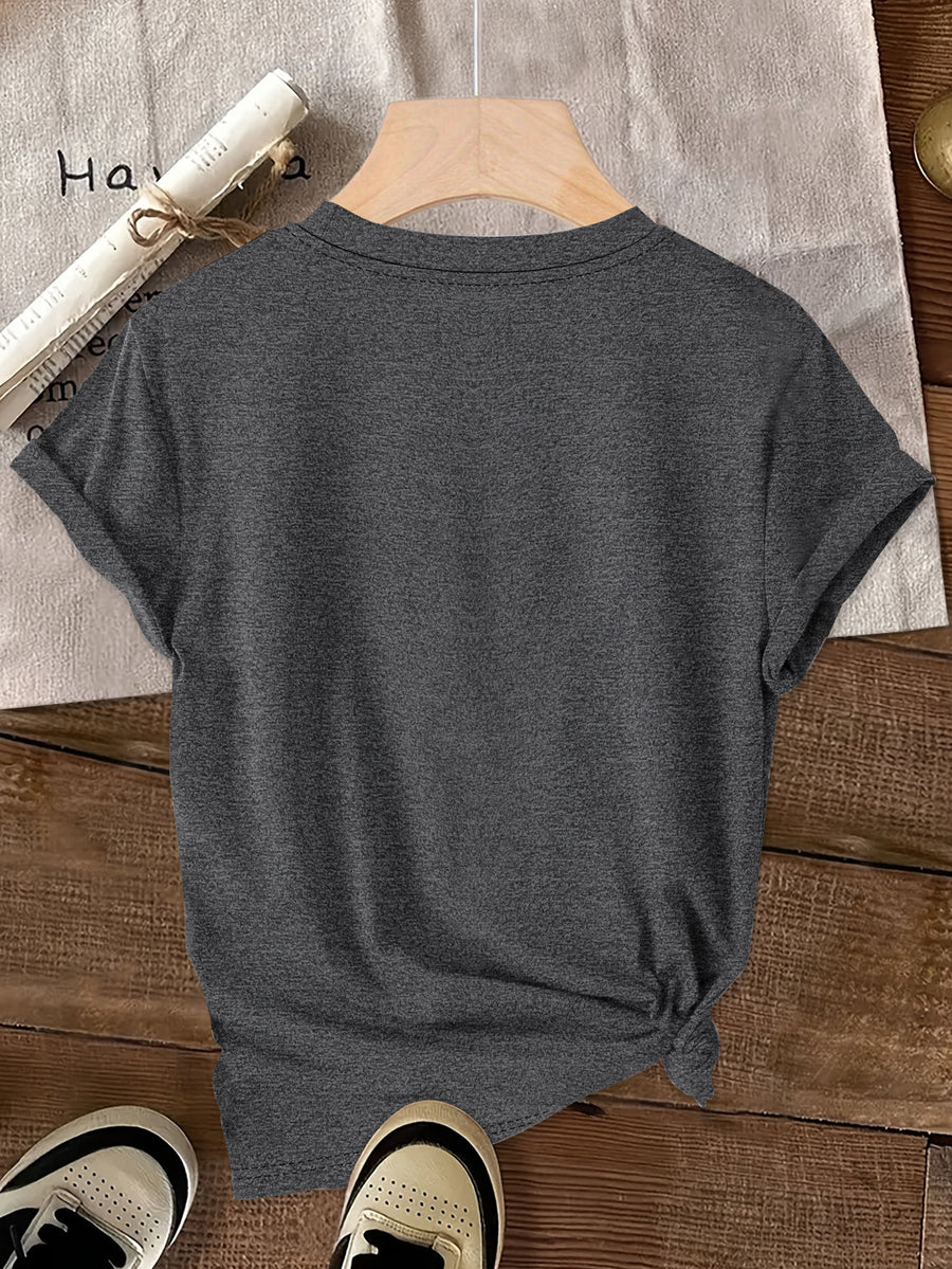 Disney Minnie with a Smile on Her Cheek Printed Fashion Women'S Round Neck Casual T-Shirt, Comfortable Fabric Short Sleeved, Round Neck Women'S T-Shirt, Worn in Spring And Summer - Dark Gray