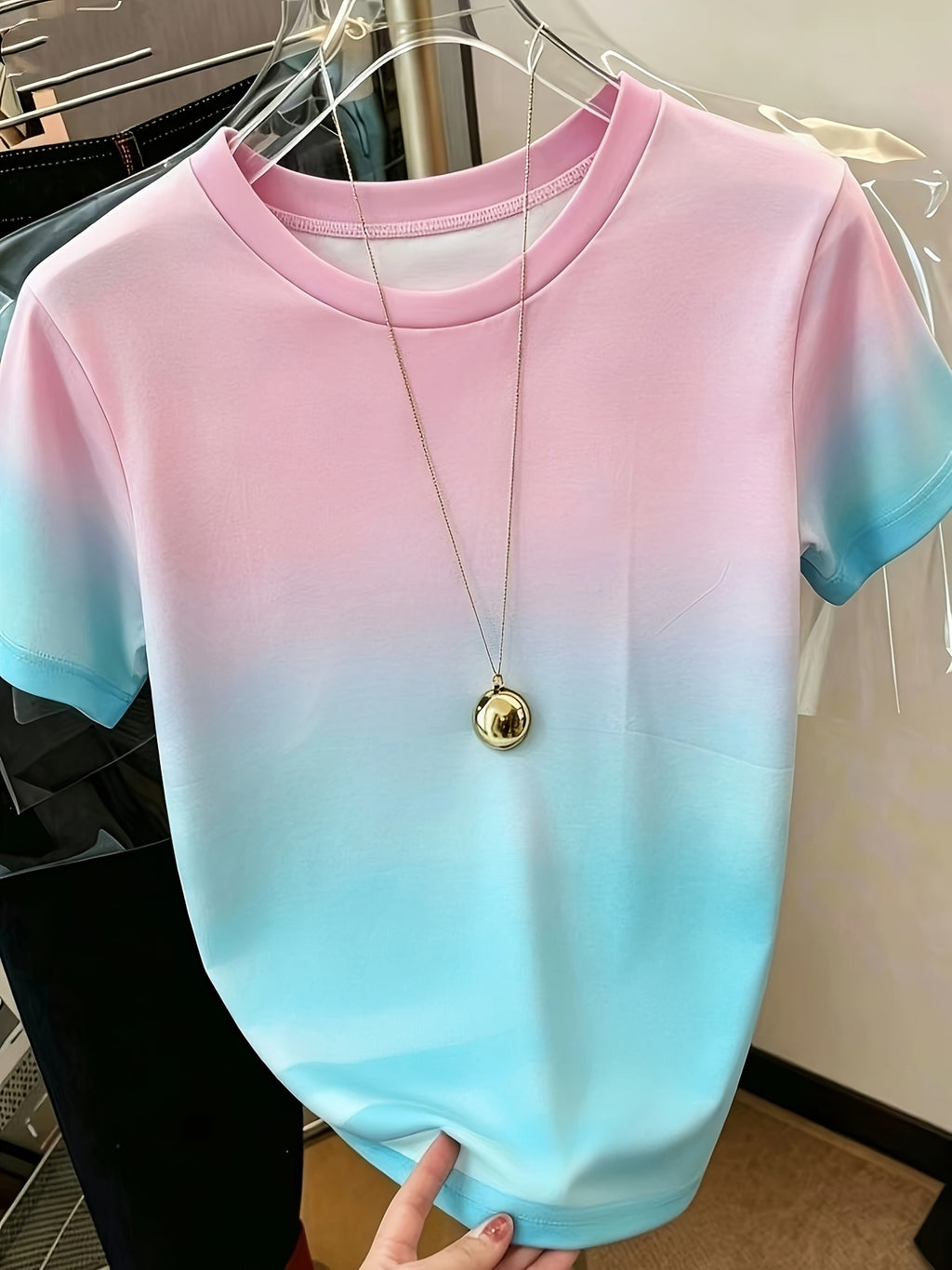 European and American Style Women's Tie-Dye Print Short-Sleeve T-Shirt, Spring/Summer Round Neck Elegant Women's Y Top - Mixed colors