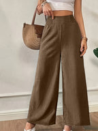 New Women'S High-Waist Wide-Leg Pants, Elastic Waist Straight-Leg Long Trousers, Elegant Wide-Leg Trousers Suitable for Casual And Formal Occasions, Office, And Semi-Formal Wear - Dark Brown