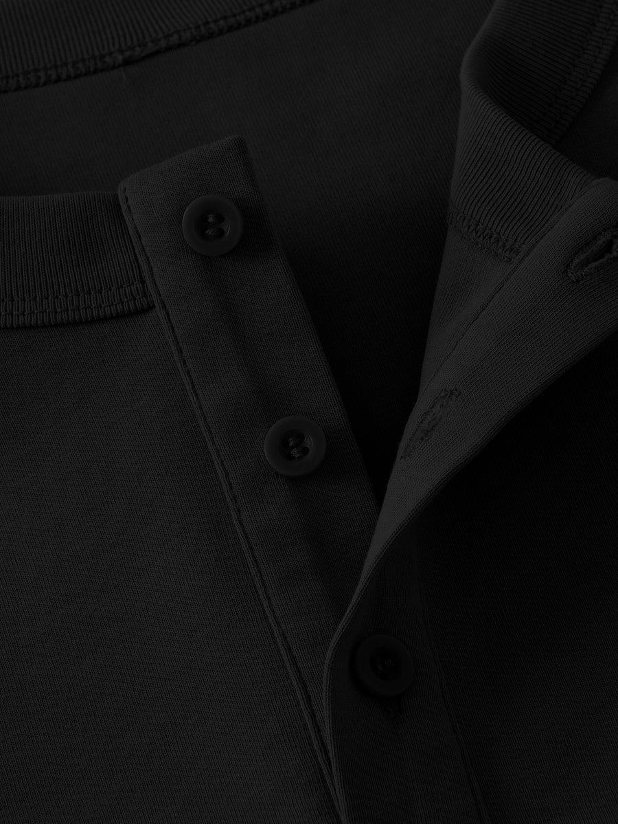 JEEP Men'S Henley Collar Half-Button T-Shirt Spring Autumn Blend Button-Up Long Sleeve Outdoor Casual All-Match Top - Black