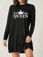 Trendy and fashionable long version of the fashionable casual top, long sleeves, Women's clothing with fashion trend print, spring and autumn style - Black
