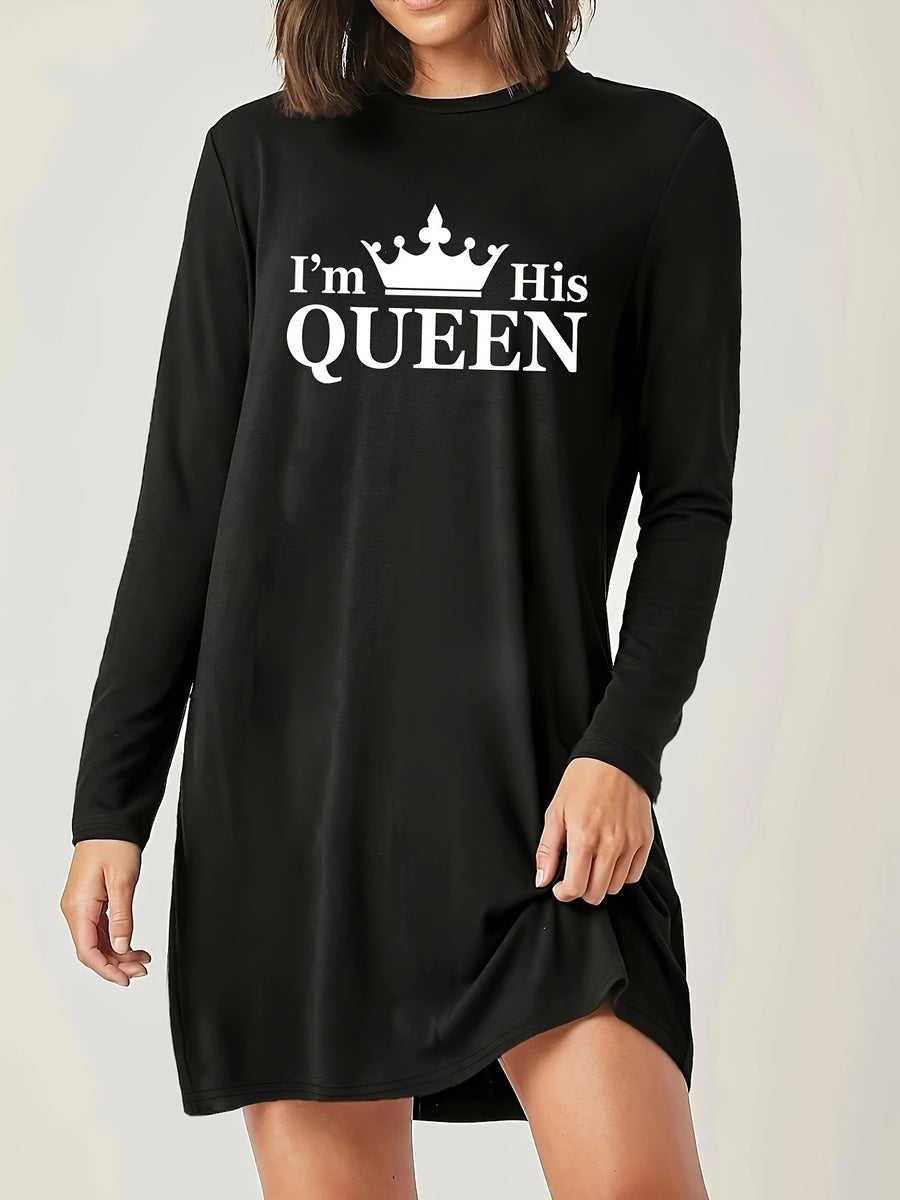 Trendy and fashionable long version of the fashionable casual top, long sleeves, Women's clothing with fashion trend print, spring and autumn style - Black