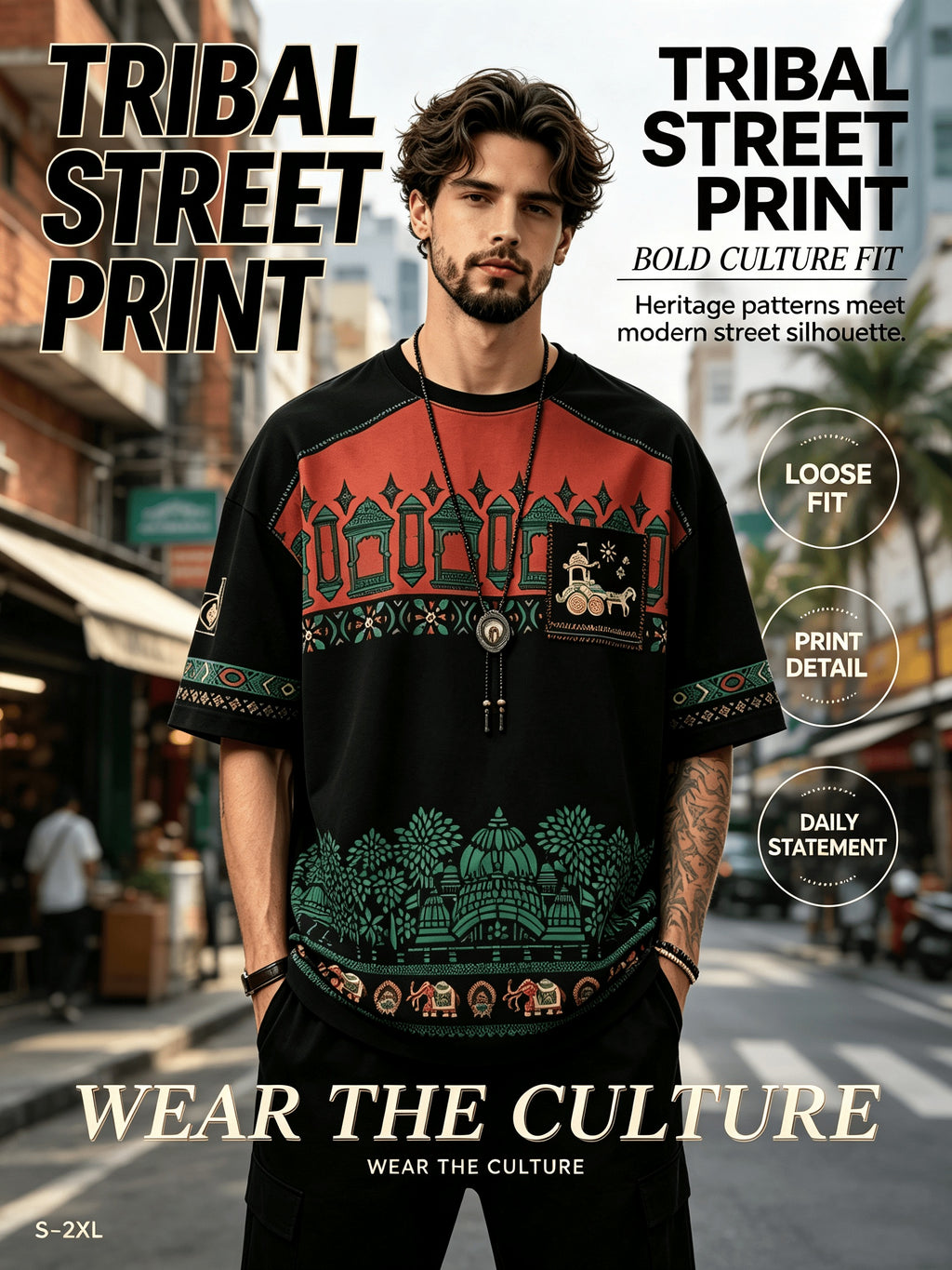 [Printed Design - Not Textured] Men's Fashion Printed Crew Neck T-Shirt, Mughal Elephant Print, Standard Size Men's T-Shirt, Vintage Exotic Style Short Sleeve, Spring/Summer Casual Commuter Versatile Top, Y2K Clothing, Fashion, Printed Design - Mixed colors