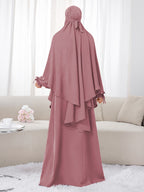 Women's 2pcs Modest Islamic Abaya & Khimar Suit - Elegant Full Coverage Prayer Dress with Headscarf, Pure Color Muslim Dress Suitable for Daily Wear, Hajj, Ramadan, Travel - Abaya Robe for Muslim Women - Pale Pinkish Gray