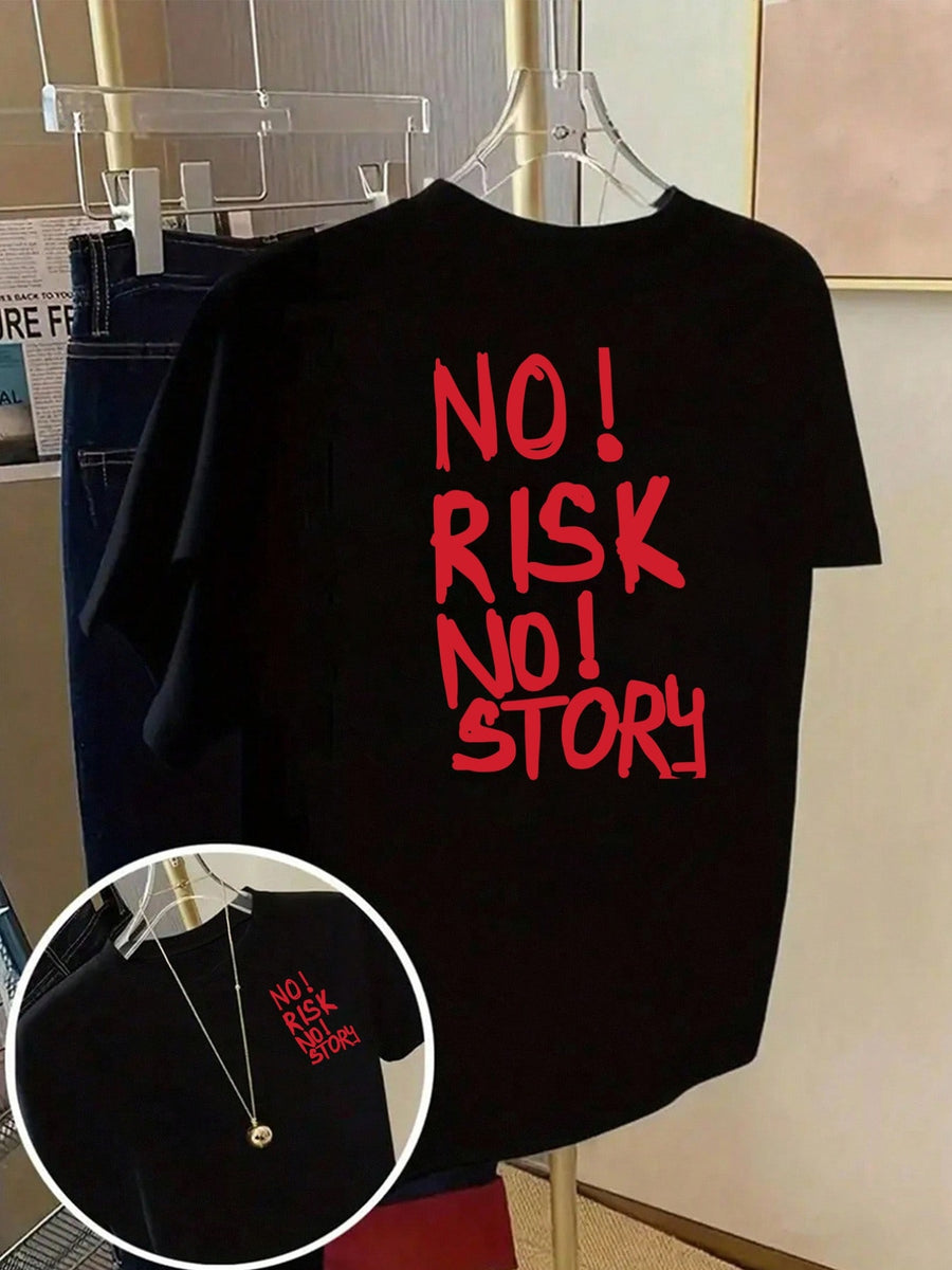 Front And Back Adventure Spirit, Inspirational Slogan Print Round Neck Women'S Short-Sleeved T-Shirt, Casual And Comfortable, Soft And Breathable, Classic Design, Versatile for Everyday Wear, Good Elasticity, Suitable for All Seasons - Black