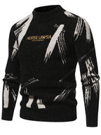 Men's Letter Jacquard Sweater - Stretch Crewneck Pullover with Base Layer, Warm Winter Sweater Suitable for Casual & -Casual Wear, Non- Lettering, Hand Washable for Office or Layering - Black