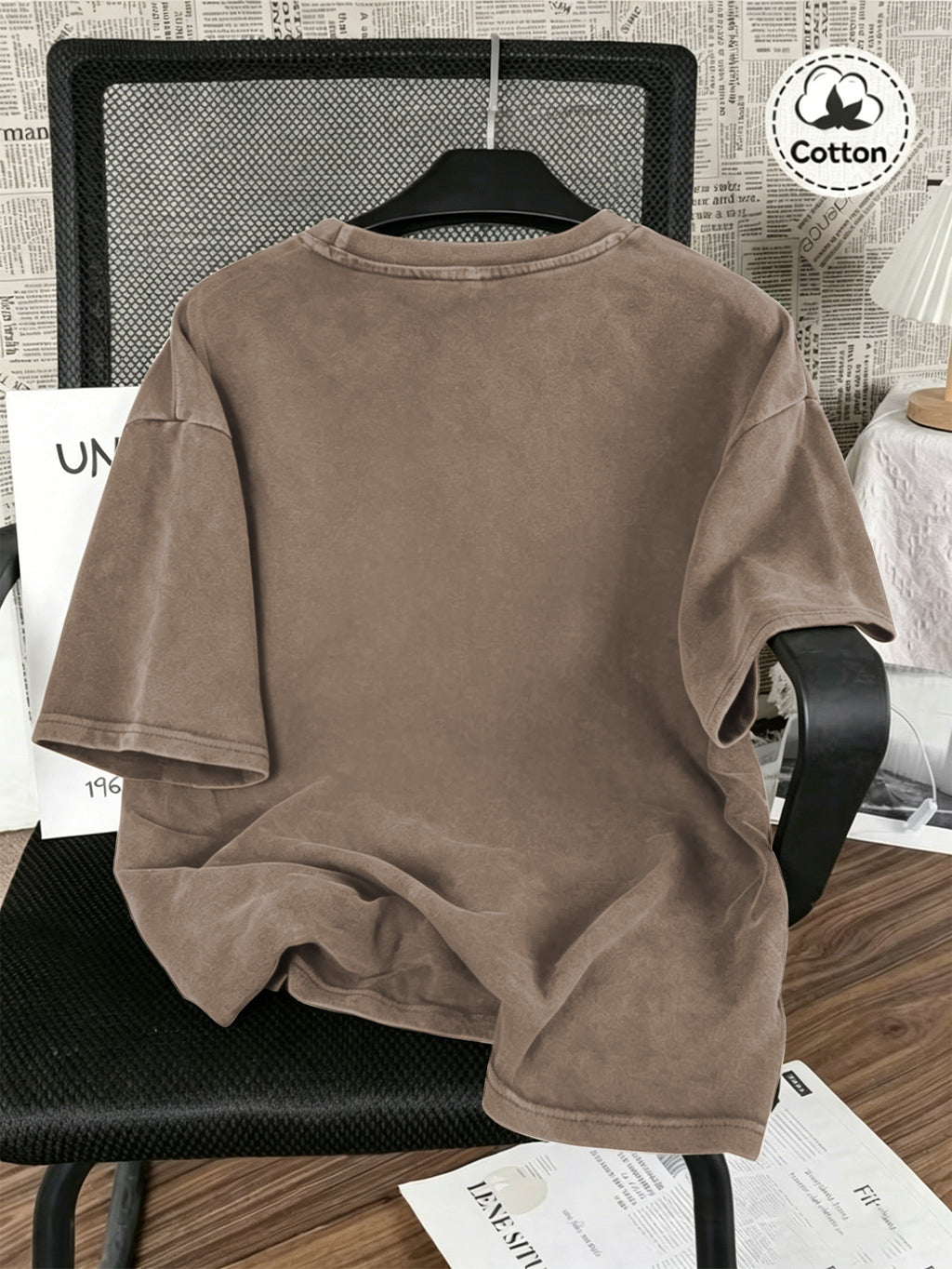 Vintage Washed Distressed Print Men'S Short-Sleeve Top, Soft Pure Loose T-Shirt, Breathable Casual Clothing for Outdoor Trip Summer And Early Autumn - Brown
