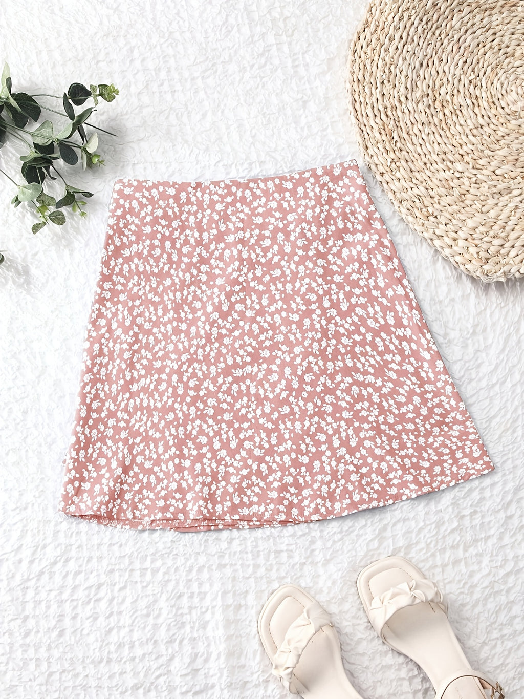 Floral Print Wrap Tie Midi Skirt - Pale Pinkish Gray