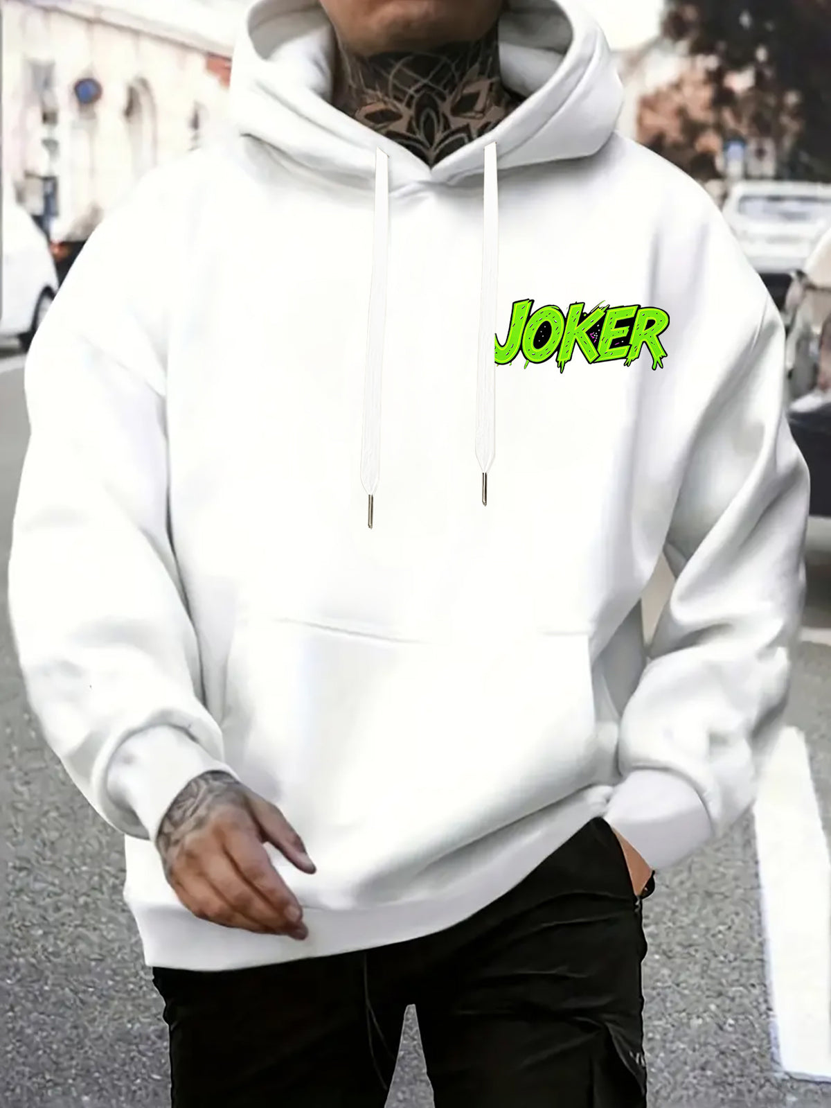 WB Warner Men'S New Trendy Hoodie, Clown-Themed Printed Design Hoodie, Daily Casual Drawstring Hoodie, Long Sleeve Hoodie, Machine Washable, Multifunctional Sports And Leisure Loose Fit Men'S Hoodie - White