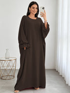 1pc Moisture-Wicking Breathable Fabric Loose Comfortable Batwing Dress Casual All-Match Abaya Suitable for Women'S Daily Wear Without Headscarf, Summer Abaya Women Abaya Women Muslim Dress Robe Summer Abaya Women - Coffee Color