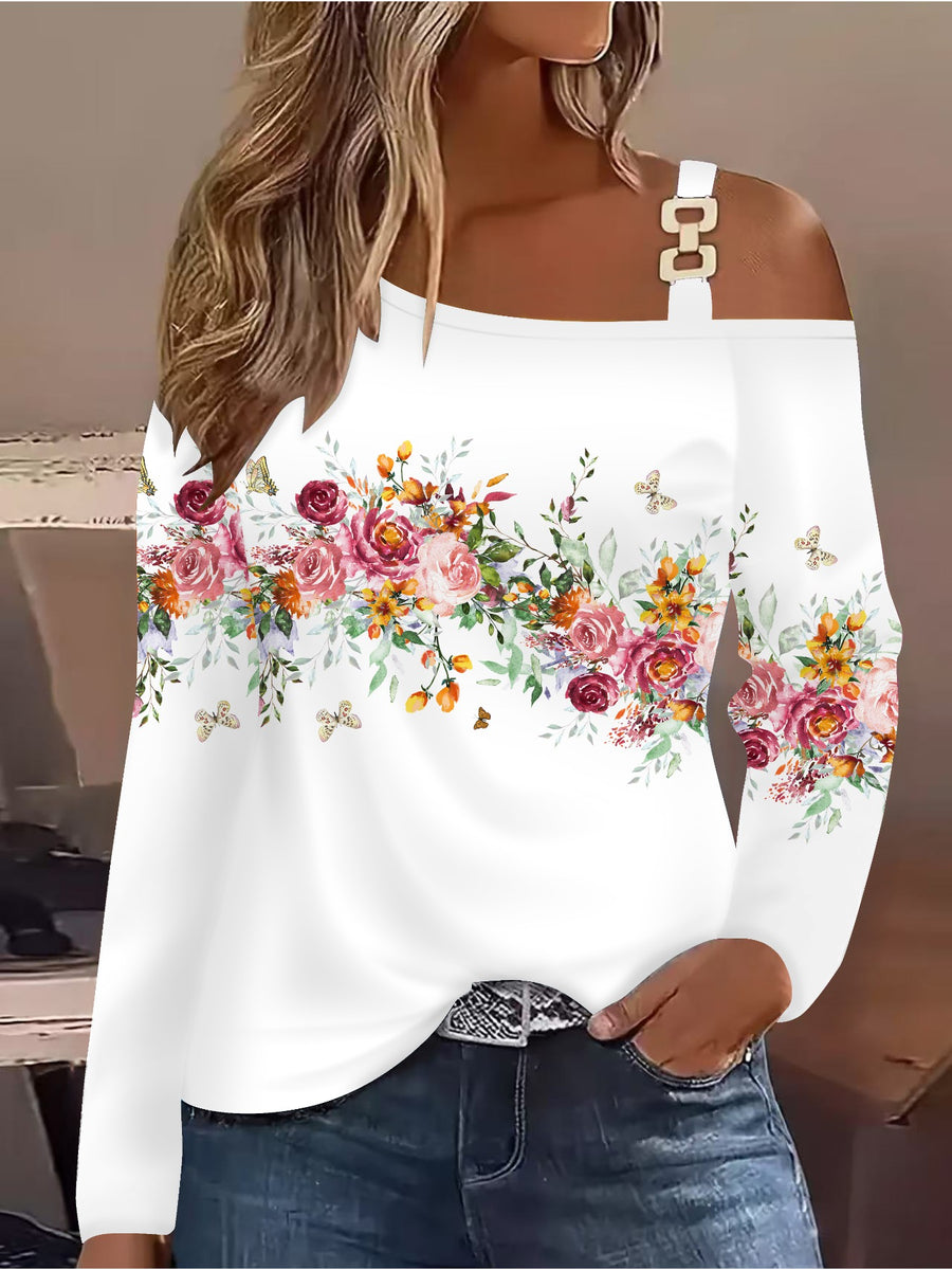 Directional 3D Printed Floral Pattern Casual Fashion Women'S T-Shirt - White