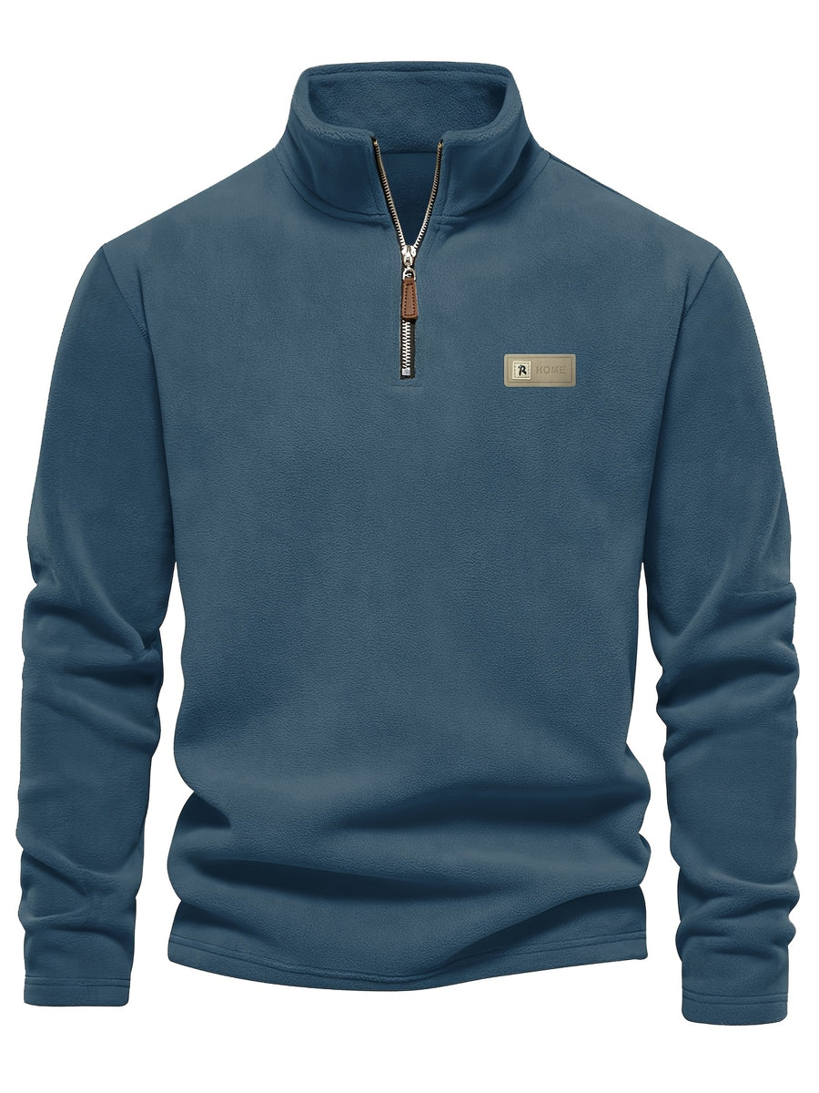 Autumn-Winter Plush Top Half-Zip Sweatshirt Trendy Warm Clothing - Deep Blue