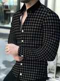 Men's Plaid Long-Sleeve Shirt, Casual Business Dress Shirt, Black Checkered Slim Fit, Spring/Autumn Fashion Men's Top - Mixed colors