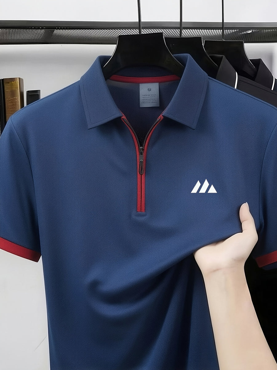 Summer New Men'S Half-Zipper Collar Short Sleeve Polo Shirt Casual Loose All-Match Polo Shirt - Navy Color
