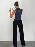 Spring/Summer Women's Halter Neck Slim Fit Off-Shoulder Elegant Metal Buckle Sleeveless Top, Halter Neck Fashion Vest Top - Royal blue dots