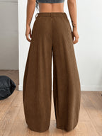 Women'S Fashion Casual Wide Leg Pants - Coffee Color