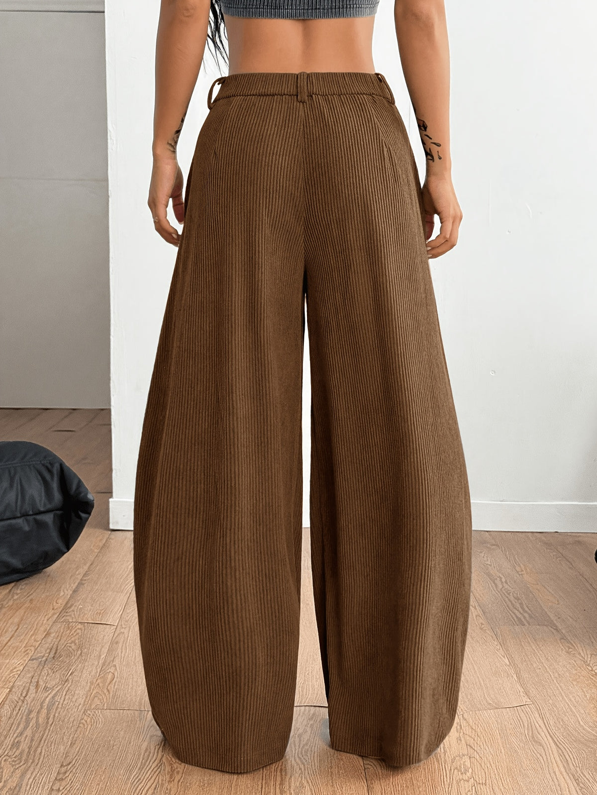 Women'S Fashion Casual Wide Leg Pants - Coffee Color