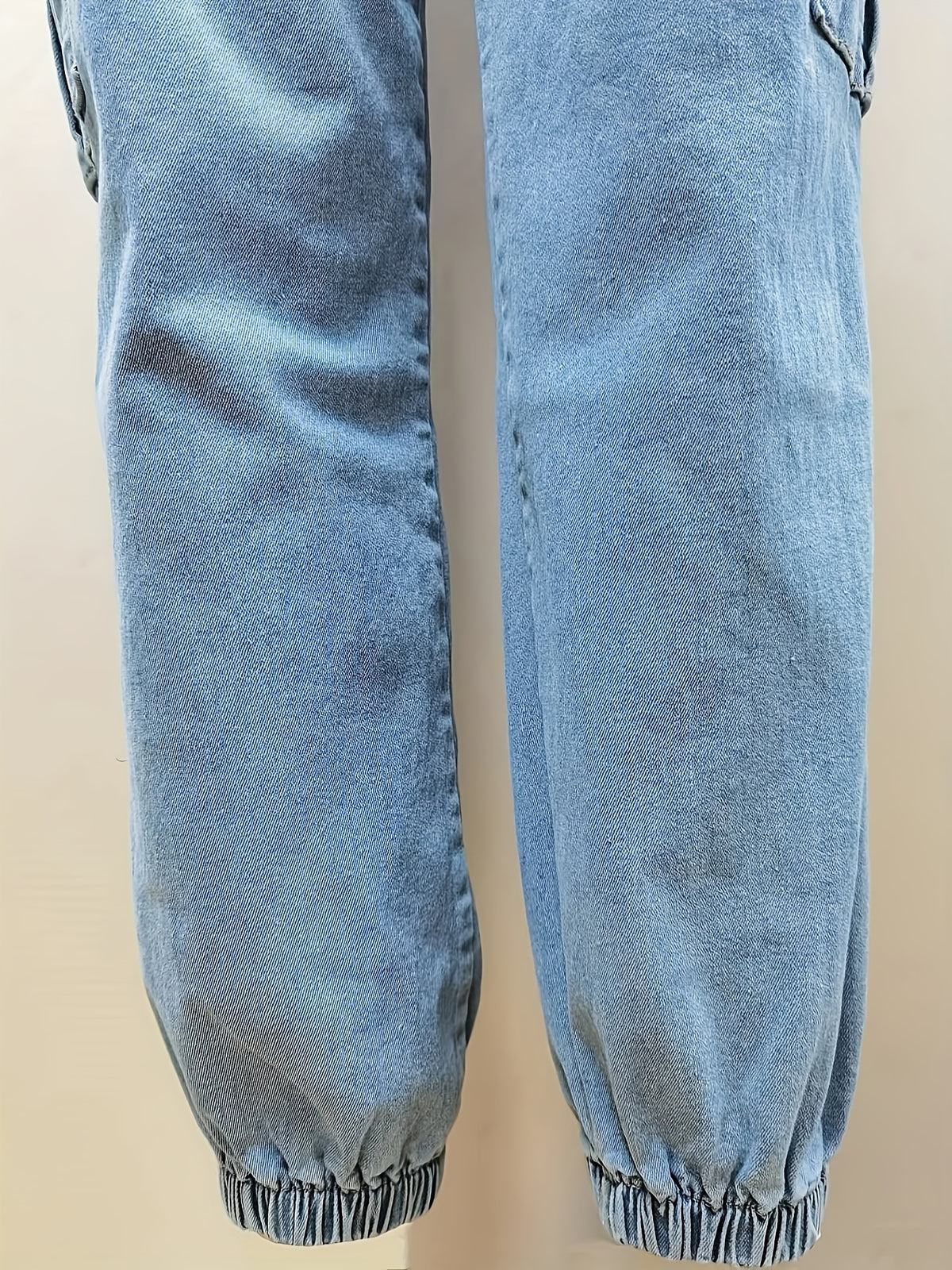 Women'S Elastic Vintage All-Match Casual Fashion Elegant Mid-Rise Machine Washable Durable Multi-Functional Loose Multi-Pocket Tapered Cargo Denim Long Pants Street Trendy Style - Bright Steel Blue