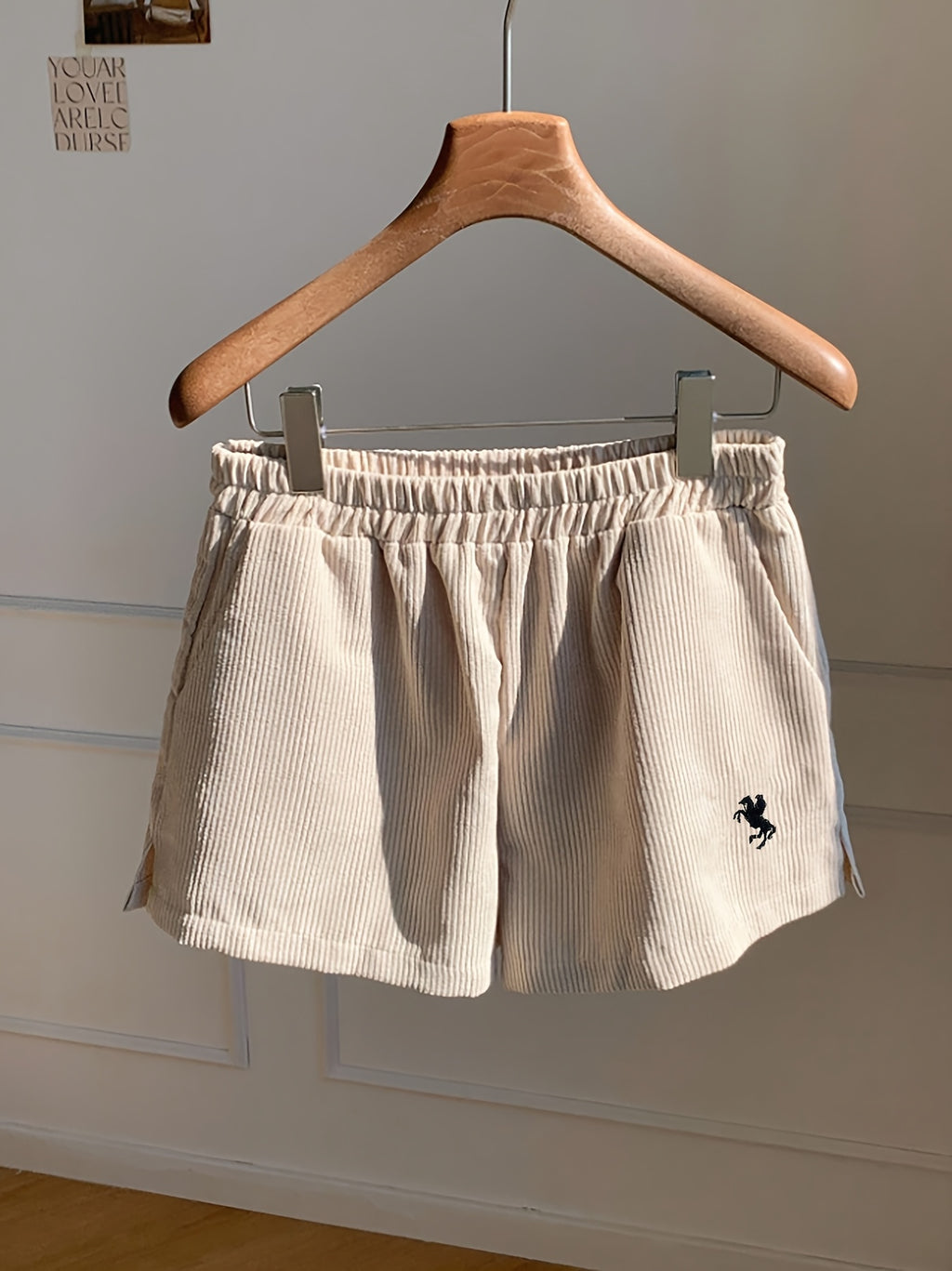 Embroidered Corduroy Shorts for Women | Casual Style, Suitable for All Seasons - Apricot
