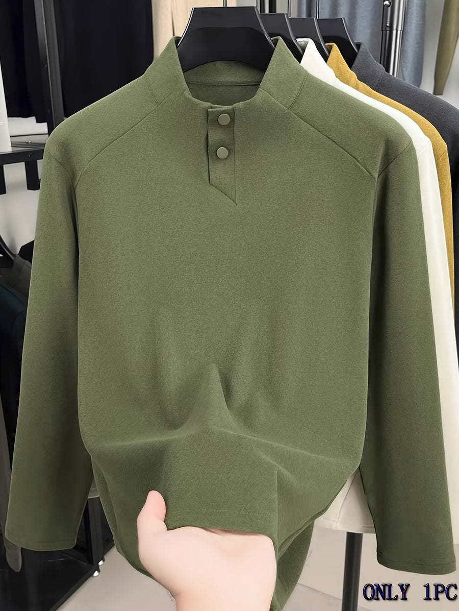 Men's Polo Shirt, Autumn/Winter Half-Turtleneck Warm Long-Sleeve Base Layer, Simple Youth Versatile Casual Top T-Shirt, In Stock - Green