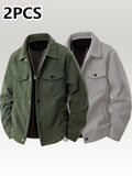 [Pearson OBM] Autumn Winter Men'S Corduroy Solid Color Casual Fashion Multi-Pocket Button-Up Jacket 2pcs Set - Army Green+Grey